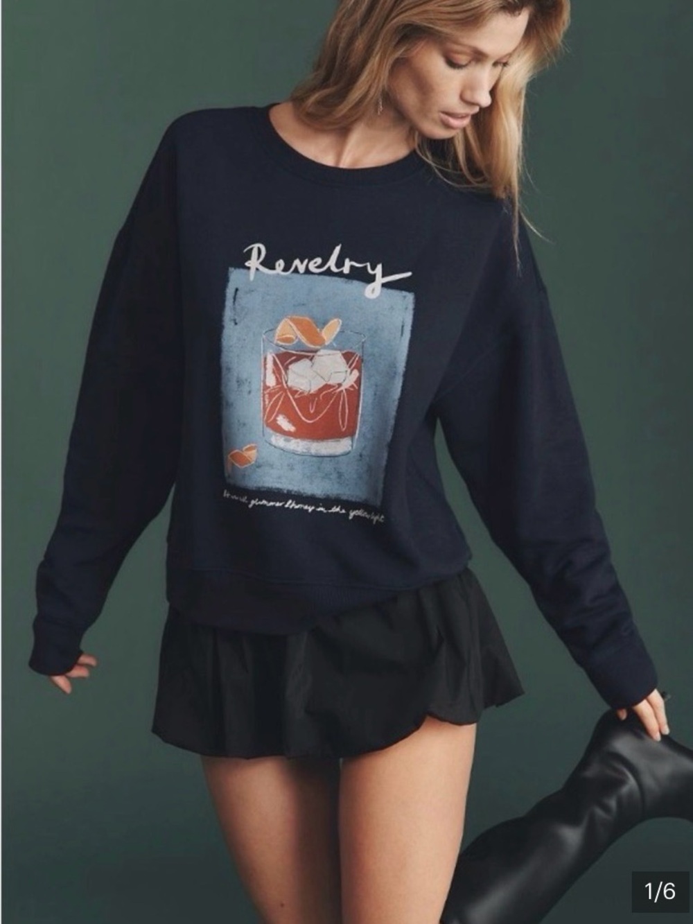 Maeve Navy Sweatshirt with Cocktail Graphic